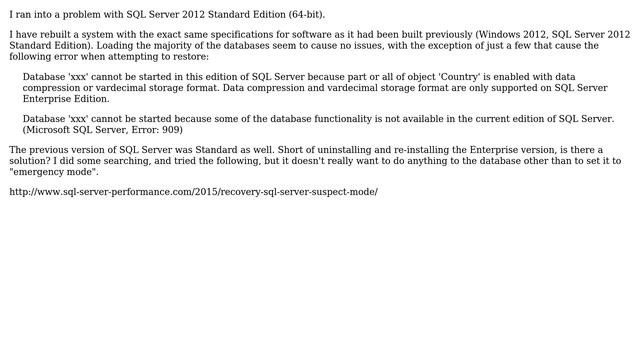 Databases: Error 909 restoring a database on Standard Edition смотреть онлайн