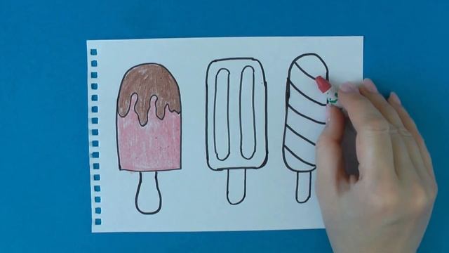 Как нарисовать мороженое на палочке. Рисунки для срисовки. смотреть онлайн