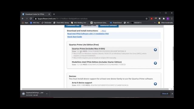 Installing Intel Quartus & ModelSim Lite