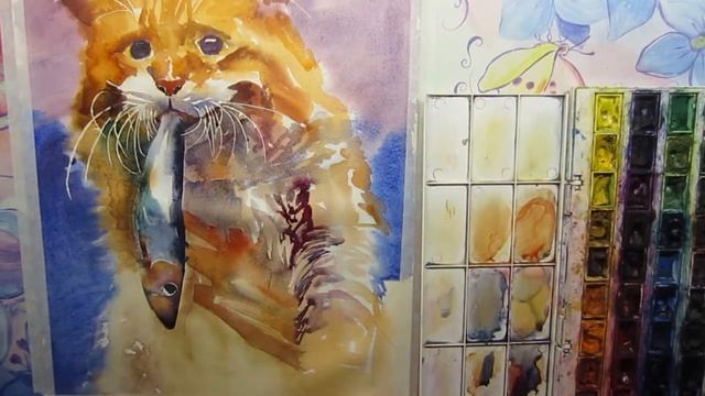 Рыжий кот, акварель - speed drawing смотреть онлайн