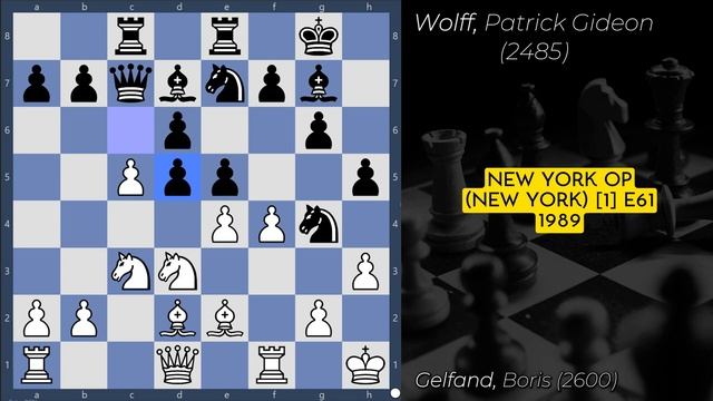 Gelfand, Boris (2600) - Wolff, Patrick Gideon (2485) | New York op (New York) [1] E61 1989 #chess смотреть онлайн