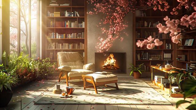 Peaceful Morning Weekend at Cozy Spring Coffee Reading Room with Soothing Piano Jazz to Relax смотреть онлайн