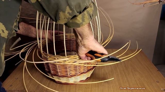 Плетение стенки ПРОСТОЙ Круглой корзины. Послойное плетение + загибка в 3 пары. смотреть онлайн