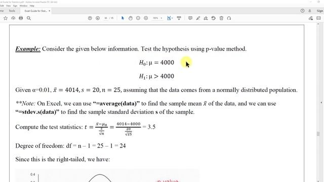 Hypothesis Testing for Mean (Unknown Population Standard Deviation - Using Excel) смотреть онлайн