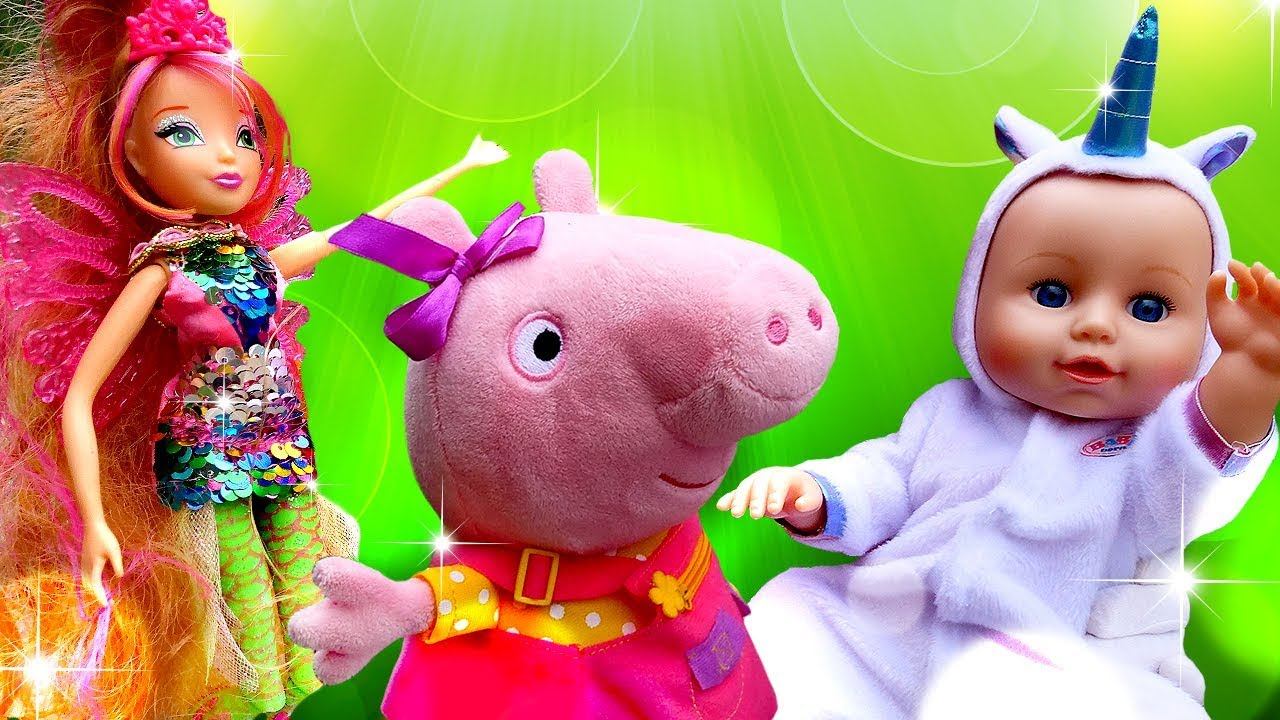 Dolls And Toys And A Magic Crown: Peppa Pig, Reborn Baby Doll, And Fairy Doll.
