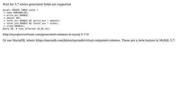 Databases: Computed/Generated columns in MySQL 5 (2 Solutions!!) смотреть онлайн