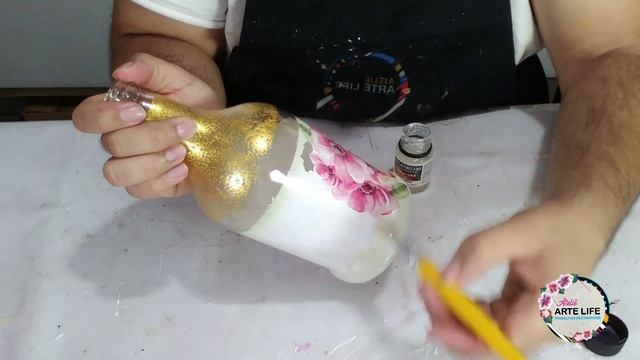 Lavável- Garrafa Decorada Com Decoupage