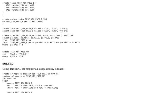 Create a key-preserved view across Oracle tables with descending indexes смотреть онлайн