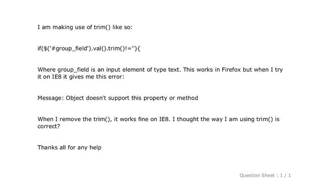 jQuery : IE8 and JQuery's trim() смотреть онлайн