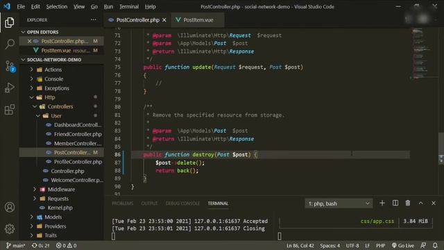 Social Network: Laravel 8 and Inertia - Ep.#21 User Posts (Part 3): Dashboard | Delete Post смотреть онлайн