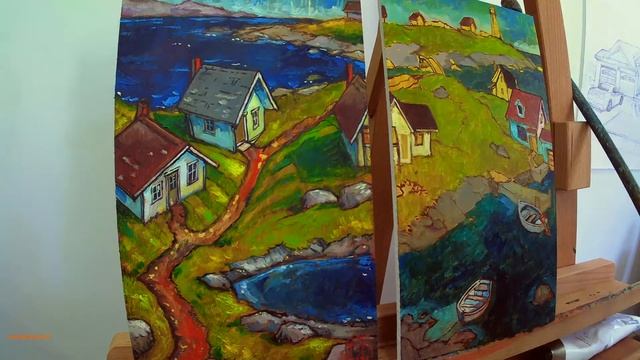 Village at the Shore - Original Oil Sketch смотреть онлайн