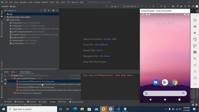 java lang out of memory error java heap space react native stripe-react-native appmergeExtDexDebu смотреть онлайн