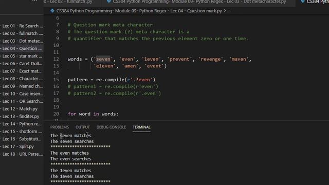 CS384 Python Programming Module 09 Python Regex Lec 04 Question mark смотреть онлайн