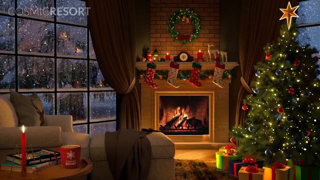 Cozy Christmas Ambience With Snow And Crackling Fireplace Sounds