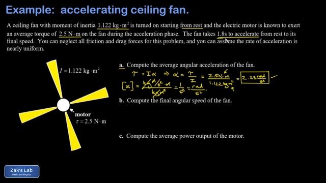 Use moment of inertia and torque to find angular acceleration, angular speed, and average power. смотреть онлайн