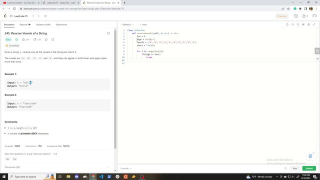Solving LeetCode Reverse Vowels of a String Problem - Python смотреть онлайн