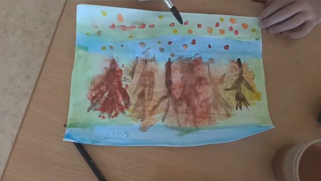 Рисуем осень красками, кистью и губкой. смотреть онлайн