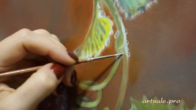 Процесс написания картины " Виноград после дождя и бабочка", холст, масло, 2021. смотреть онлайн