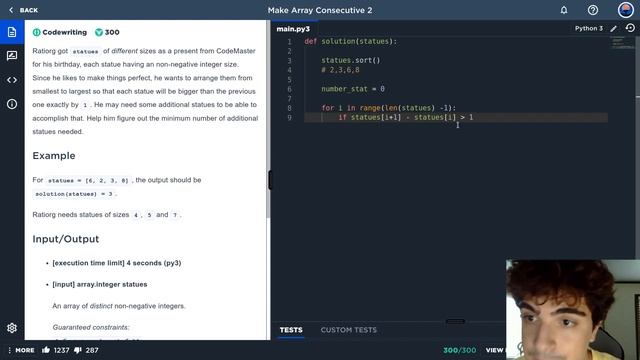 Make Array Consecutive 2 Code Signal Solution Explained O(n) - Python смотреть онлайн