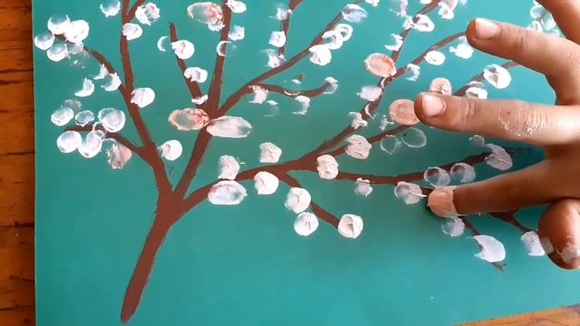 Рисуем пальчиками,цветущую ветку вишни. смотреть онлайн