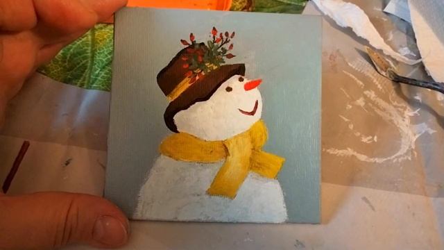 Miniature. Acrylique. Bonhomme de neige/ Snowman/ Снеговик - Снежная баба смотреть онлайн