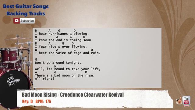 🥁 Bad Moon Rising - Creedence Clearwater Revival Drums Backing Track with chords and lyrics смотреть онлайн
