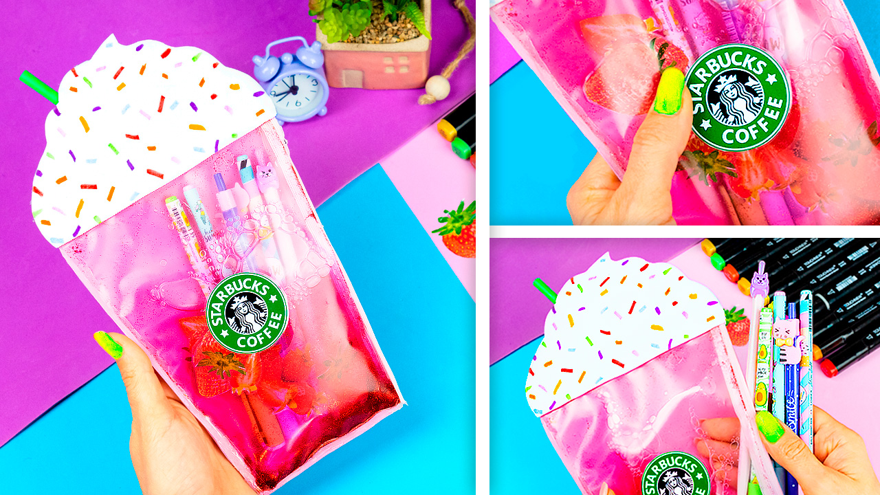 Антистресс школьная канцелярия своими руками Как сделать Жидкий Пенал Starbucks