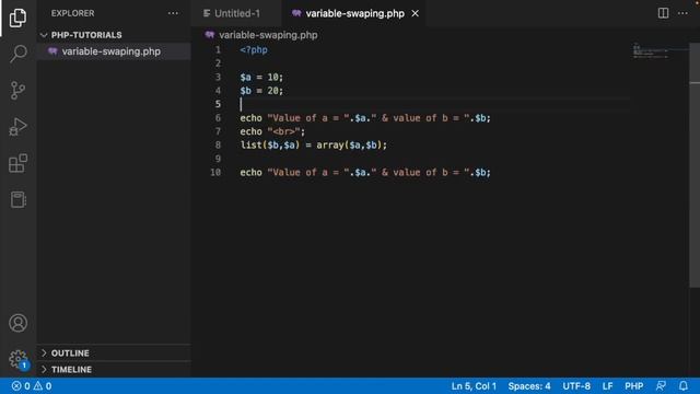 Swapping variable value in php with and without temp variable смотреть онлайн