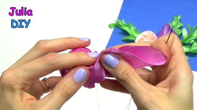 DIY crafts Ribbon flowers how to make: rose from satin ribbon / tutorial / Julia DIY beauty and eas смотреть онлайн