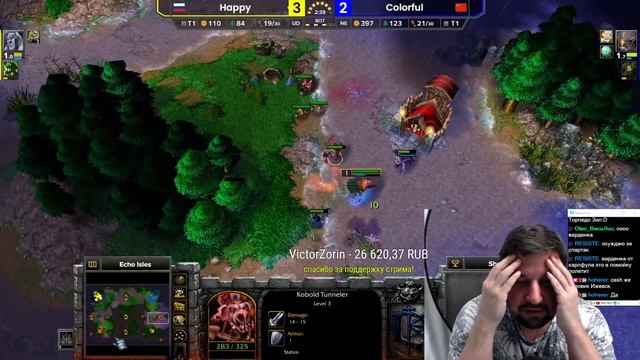 ИГРАЕТ ЧЕМПИОН ГОЛДА - НАСТОЯЩИЙ ЭЛЬФ играет против Хэппи - Warcraft 3 смотреть онлайн