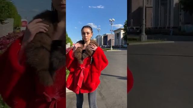 Норковая шуба, мех канадский, цвет красный, модель "Летучая мышь", английский воротник из соболя смотреть онлайн