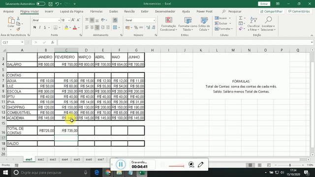 Microsoft Excel - Função Soma - Exercício Contas a Pagar смотреть онлайн