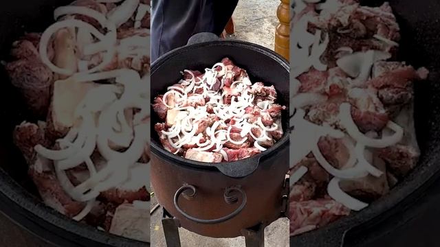 Хашлама на пиве в казане на костре! #хашлама #мясо смотреть онлайн