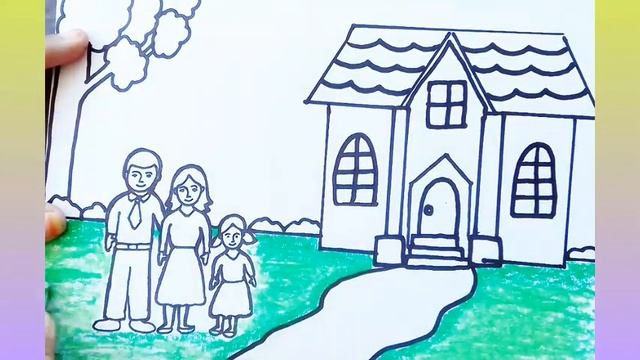 Easy scenery drawing of a family at house смотреть онлайн