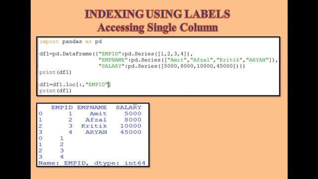 Python Pandas || INDEXING IN DATAFRAME || XII || INFORMATICS PRACTICES смотреть онлайн