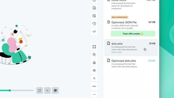 Optimize animations in various file formats | Optimized JSON, dotLottie and Optimized dotLottie