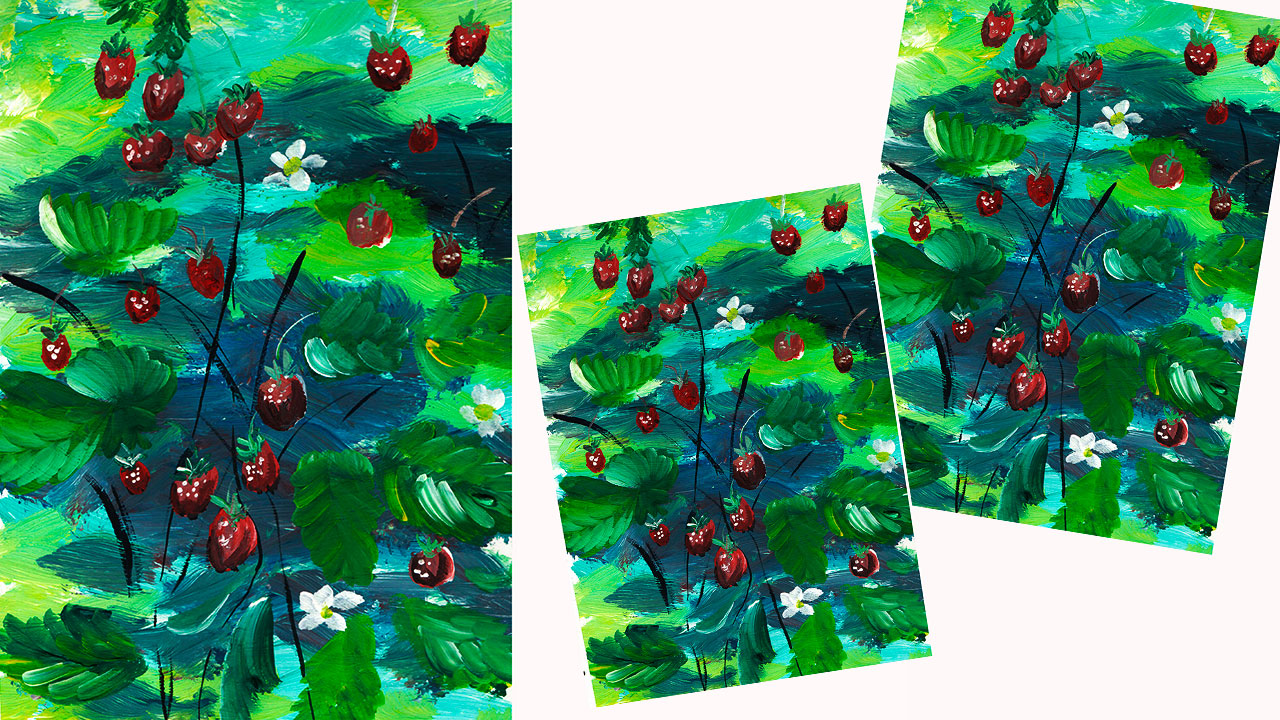 Как нарисовать землянику. Рисуем лето. Пейзаж гуашью. смотреть онлайн