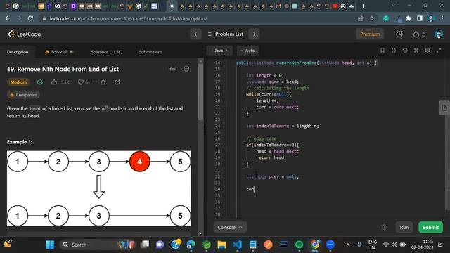 19. Remove Nth Node From End of List (leetcode) [BruteForce & optimal approach] смотреть онлайн