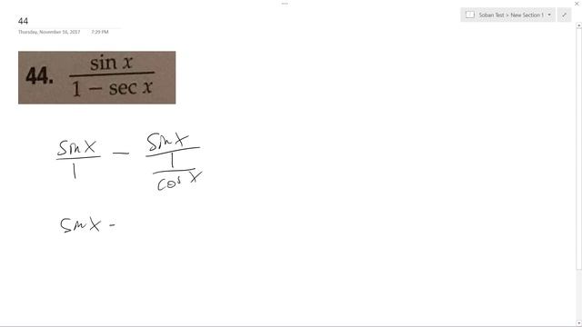 sin x/(1 - sec x) rewrite without fraction смотреть онлайн