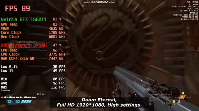 Nvidia GTX 1660Ti 6Gb (Laptop) Doom Eternal fps test смотреть онлайн