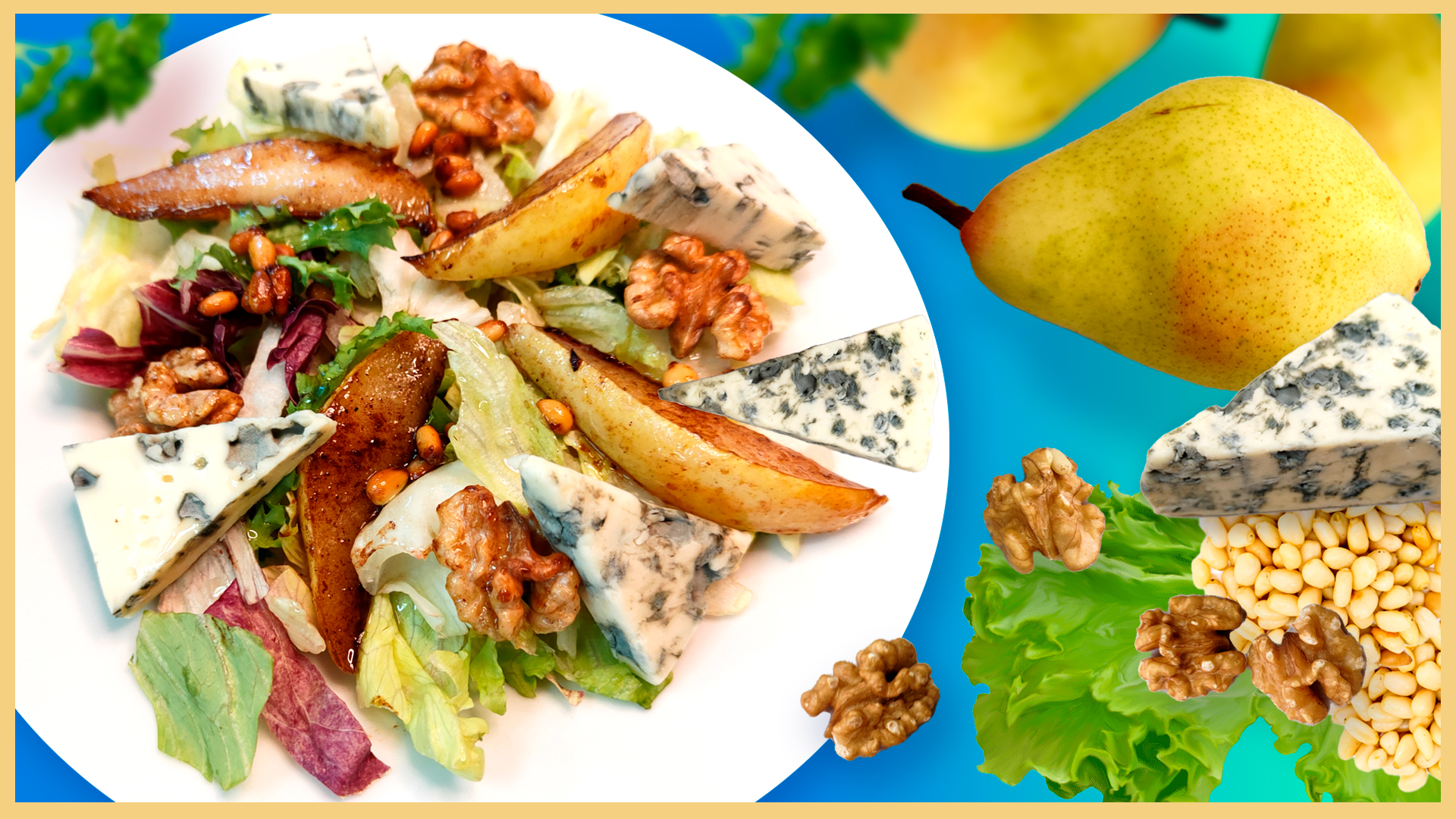 Салат с карамелизированной грушей, сыром и орешками смотреть онлайн