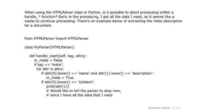 HTML : Abort HTMLParser processing in Python смотреть онлайн