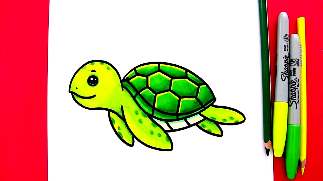 Как нарисовать морскую черепаху. Рисунки для детей. смотреть онлайн