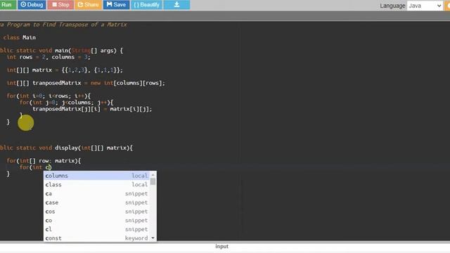 Java Program to Find Transpose of a Matrix смотреть онлайн