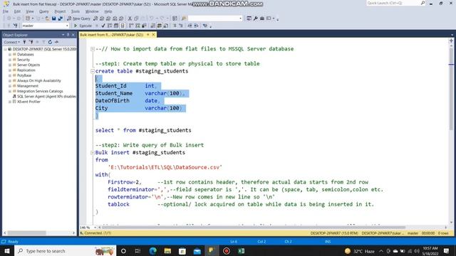 SQL Server | ETL | How to load data from csv file to SQL server database смотреть онлайн
