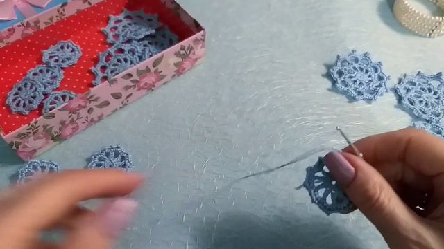 Мотив "Снежинка" для голубого топа. Ирландское кружево. смотреть онлайн