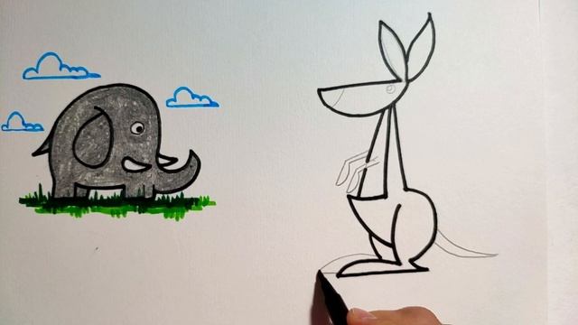 Урок рисования. Как нарисовать слоника, кенгуру, улитку для самых маленьких. смотреть онлайн