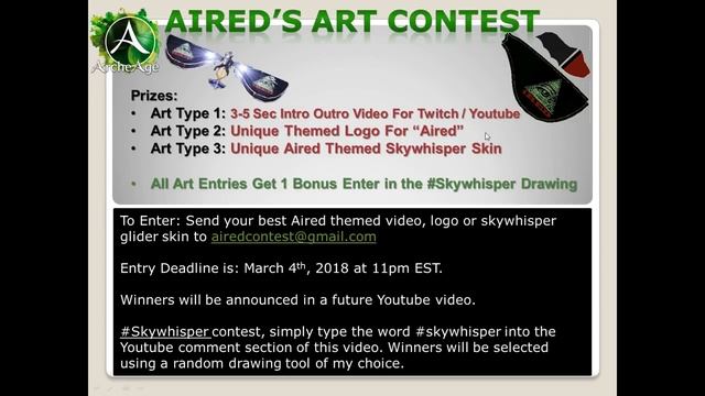 Archeage NA/EU Aired's Art Contest Apex & Skywhisper Gliders! смотреть онлайн