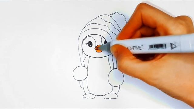 Как нарисовать ПИНГВИНЕНКА В ШАПКЕ/1256/How to draw a PENGUIN in a HAT смотреть онлайн