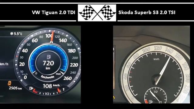 VW Tiguan 2.0 TDI VS. Skoda Superb S3 2.0 TSI - Acceleration 0-100kmh